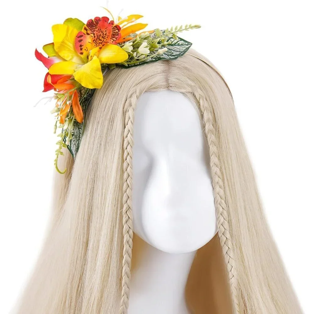 Hawaiian Orchid Flower Crown Tropical Lei Hair Accessory for Women Girls